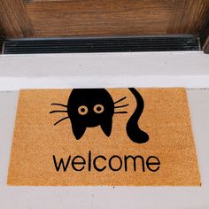 Welcome Cat Natural Coir Doormat Door Mat Outdoor, Cricut Mat, Coconut Shells, Coir Mat, Funny Doormats, Coir Doormat, Cat Features, Large Eyes, Coconut Fiber