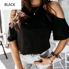 off shoulder short sleeve plus size fashion solid loose spring summer shirt In Sign, Summer Shirts, Fashion Tees, Koala, Casual Tops, Plus Size Fashion, Black Shirt, Casual Women, Off Shoulder