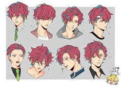 some anime characters with red hair and green eyes