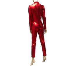 Forplay Red Metallic Jumpsuit Zip Front Sexy Stretch Catsuit Performance Costume | eBay Fitted Bodysuit For Costume Party, High Stretch Bodysuit For Halloween Party, Stretch Bodysuit For Costume Party, Red Stretch Unitard For Party, Red Fitted Unitard For Party, Fitted Red Unitard For Party, Fitted Red Bodysuit For Club, Metallic Jumpsuit, Catsuit Bodysuit