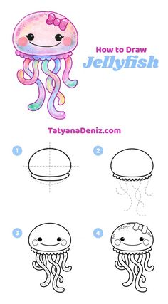 how to draw jellyfish step by step instructions for kids and beginners with pictures