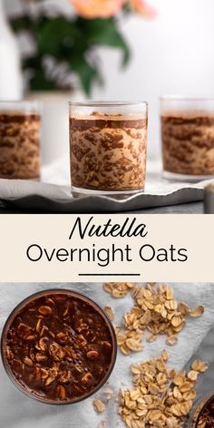 nutella overnight oats in small glass bowls