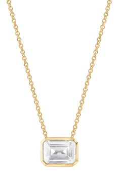 A fine 14-karat gold setting gives a glistening finish to a stunning, lab-created diamond pendant necklace. Total lab-created-diamond weight: 1.0 ct. Clarity: VSSI Color: G+ 14K white, rose or yellow gold/lab-created diamond Imported Diamond Guide Classic Emerald Cut Diamond Necklace In Yellow Gold, Classic Yellow Gold Diamond Necklace With Emerald Cut, Classic Yellow Gold Emerald Cut Diamond Necklace, Formal 14k Gold Diamond Necklace With Baguette Cut, Formal 14k Gold Baguette Cut Diamond Necklace, Classic 14k Gold Diamond Necklace With Baguette Cut, 14k Yellow Gold Emerald-cut Diamond Necklace, 14k Yellow Gold Emerald Cut Diamond Necklace, Gold Solitaire Necklace With Baguette Cut For Anniversary