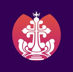 the cross and crown on top of a purple background with red circle in the middle