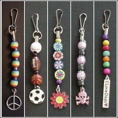 several different types of beaded key chains