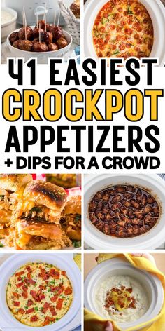 Super easy crockpot appetizers, dips and slow cooker snacks you can make ahead for your next potluck, holiday party, or game day. Easy Appetizers For Work Party, Crock Pot Party Appetizers, Bridal Shower Crockpot Food, Work Food Ideas Potluck, Easy Party Food Crock Pot, Crock Pot Party Dips, Crock Pot Dessert Dip, Crock Pot Dips For Parties Appetizers, Crockpot Work Potluck