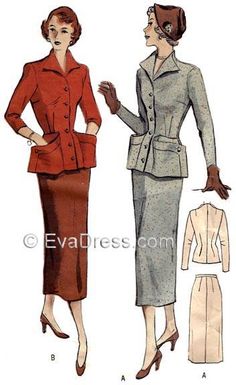 two women in dresses and jackets, one is wearing a jacket and the other has a skirt