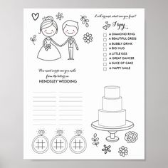 a wedding checklist is shown on top of a white card with an illustration of a bride and groom holding hands