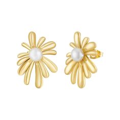 The Kyla earrings feature delicate flower design crafted from 18k gold-plated metal. These elegant earrings add a touch of sophistication and charm to any outfit, perfect for both casual and formal occasions. Chic Flower Shaped Jewelry With Matching Earrings, Chic Flower-shaped Jewelry With Matching Earrings, Chic Flower-shaped Matching Earrings Jewelry, Chic Flower-shaped Matching Earrings, Feminine Gold Plated Earrings For Gift, Gold Plated Flower Charm Earrings For Wedding, Elegant Formal Earrings With Flower Charm, Gold Flower Shape Bridal Earrings, Gold Flower Shaped Bridal Earrings