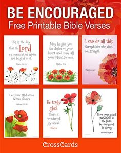 four cards with the words be encouraged, free printable bible verses