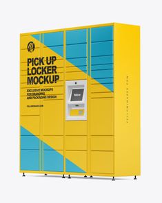 a yellow and blue locker with the words pick up locker mockup