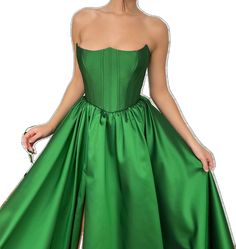 Green A-line Prom Evening Dress, Green A-line Evening Dress For Prom, Green A-line Evening Dress With Fitted Bodice, Sleeveless Green Ball Gown For Evening, Strapless Green Gown For Debutante Ball, Sleeveless Green Evening Ball Gown, Fairytale Party Fitted Corset Dress, Fairytale Fitted Corset Dress For Party, Princess Style Green Ball Gown With Fitted Bodice