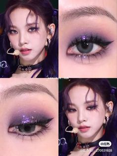 Aespa Karina makeup <3 Xv Eye Makeup, Kpop Purple Makeup, Makeup Looks Kpop Idol, Blackfire Makeup, Korean Makeup Kpop Idol, Cute Makeup Looks Eye Shadow, Purple Eye Makeup Douyin, Makeup For Double Eyelid, K Idol Makeup