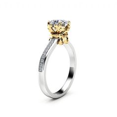 Combining class and elegance, this unique luxurious moissanite vintage two tone gold ring will take her breath away as soon as she lays her eyes on it. A timeless design fashioned in 14K gold that will be cherished for a lifetime. 💗 **NEW** Live Chat With Us 💬 💗 http://bit.do/Camellia-Jewelry SETTING #SKU: Mil-0022A Metal: 14K White & Yellow Gold (As In Photo) (Also Available in 14K White Gold, 14K Yellow Gold or 14K Rose Gold - No Extra Charge) Certificate: AJC (Ayala Jewelry Certificate) Ri Elegant Diamond Promise Ring With Accent Stones, Elegant Promise Diamond Ring With Accent Stones, Elegant Diamond Ring With Accent Stones For Promise, Elegant White Rings With Accent Stones, Elegant Diamond Ring With Accent Stones For Anniversary, Elegant Rings With Accent Stones On A Round Band, Gold Moissanite Diamond Ring With Accent Stones, Elegant Rings With Accent Stones And Round Band, Elegant Diamond White Rings With Accent Stones