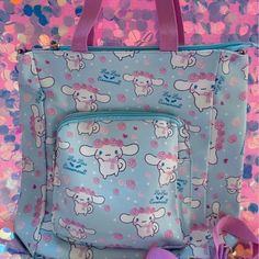 Brand New Imported 342710cm No Tags / Brand New Sweet Cinnamoroll Floral Crown Shoulder Bag! Features Double Handles Detachable Strap Zip Top Entry Roomy Front Zipper Pouch Blue Satiny Inner Liner #Littletwinstars #Mymelody #Cinnamoroll #Babyblue #Sweetpiano #Pompompurin #Kuromi #Hellokitty #Pink #Pastel #Rainbow #Kawaii #Anime #Fairykei #Harajuku #School #Purse #Handbag Harajuku Style Blue Backpack Shoulder Bag, Blue Harajuku Bag With Adjustable Strap, Blue Harajuku Shoulder Bag For Daily Use, Blue Harajuku Style Shoulder Bag For Daily Use, Cute Blue Backpack Bag, Kawaii Blue Rectangular Shoulder Bag, Blue Rectangular Kawaii Shoulder Bag, Kawaii Blue Shoulder Bag, Kawaii Blue Bags For Travel