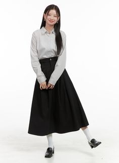 Product Detail Style : Casual, Minimal Occasion : Back to school Detail : Buttoned, Flare, Pintuck, Tab Print : Solid Material : Polyester, Spandex Length : Long Polyester96 Spandex4 Color : Black, Beige Model Size Model is wearing size S and the color Black. Height : 5'5" | 165cm / Top : S / Bottom : S (26 inch) .prddescription table, .prddescription td, .prddescription th { border : 1px solid black; border-collapse : collapse; padding: 10px; } Size(Inch) Size Waist Hip Hem Total Length S 24.4" Hoodie With Long Skirt, Long Flare Skirt, Cotton Maxi Skirt, School Skirt, Festival Trends, Cotton Maxi Skirts, Cotton Maxi, Print Skirt, Korean Street Fashion