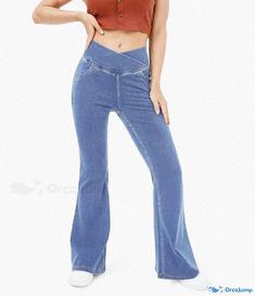 Orcajump - Premium Imitation Denim Flared Jeans with Butt-lifting Feature Denim Flare Jeans, Pant Length, Denim Flares, Flared Jeans, Dressmaking, Flare Jeans, Mid Rise, Lake, Pants