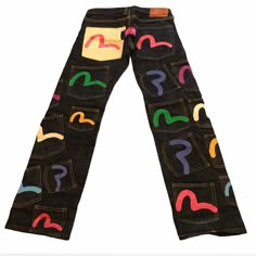 If You’re A Hypebae You Already Know Wussup!!! Evisu Donna Multi-Pocket Jeans, Soooo Cute And Colorful. Women's Size 28 But These Fit Way Smaller. I'm Normally A 26/27 In Jeans And These Did Not Fit Over My Butt. If You Are More A 24/25 Or 0/2, These Should Fit! These Are Vintage But In Good Condition, No Rips Or Tears, And No Fading Of Logos On Pockets. Very Rare And Iconic Sought After Style From Evisu, A Japanese Denim Lover’s Dream Evisu Pants, Evisu Jeans, Thrift Flips, Japanese Denim, Pocket Jeans, Very Rare, Pajama Pants, Straight Leg, Cute Outfits