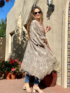 This one of a kind paisley patterned boiled wool kimono coat is the perfect travel companion! It is super soft, lightweight, and fun to wear over just about anything! The best part about it is that it goes over all of our PAX dress silhouettes. It flatters every figure and every height. You will never freeze on a plane again! To top it all off, you can wear it on whichever side you prefer as this item is completely reversible, adding even more options to your wardrobe! One size 100% boiled wool Wool Kimono, Kimono Coat, Indian Block Print, Boiled Wool, A Plane, Dress Silhouette, Travel Companion, Paisley Pattern, Italian Style