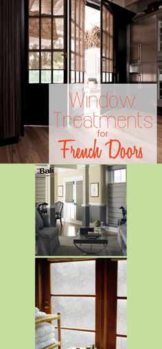 the inside of a living room with french doors and windows in different stages of being opened