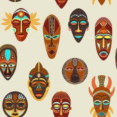 african masks with different colors and designs on them