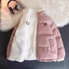 size: 2XL, Color: Pink Double Sided Wearable Student Clothes, Parka Coat Women, Winter Puffer Jackets, Parka Women, Coat Stands, Cute Embroidery, Love Bear, Womens Parka, Parka Coat