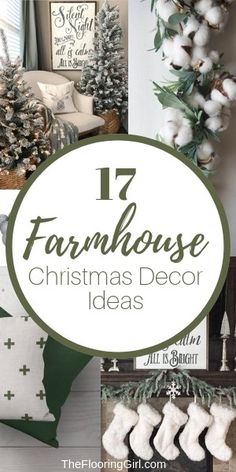 farmhouse christmas decor with white and green accents