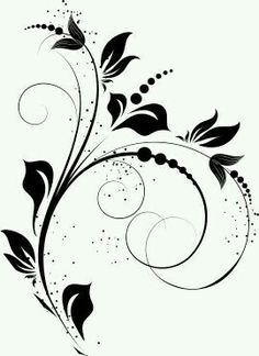 black and white floral design with swirls on the bottom, in an elegant manner