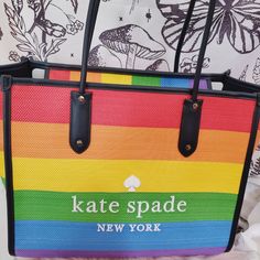 Nwt Kate Spade Ella Large Multi Rainbow All Love Bag Black Red Blue Firm Price Trendy Red Kate Spade Bag, Trendy Multicolor Kate Spade Bag, Kate Spade Multicolor Tote Bag, Kate Spade Multicolor Shoulder Bag For Travel, Multicolor Rectangular Shoulder Bag By Kate Spade, Kate Spade Multicolor Travel Bag, Rainbow Accessories, Book Quilt, All Love