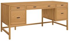 a wooden desk with two drawers on one side and an open drawer on the other