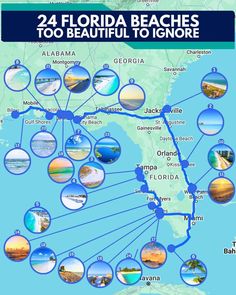 the florida beaches map with many different locations and their major cities, including one where you can