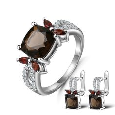 Nature Inspired Jewelry by Black Diamonds New York Garnet Jewelry Set, Smoky Quartz Jewelry, Mystic Quartz, Garnet Jewelry, Silver Jewellery Sets, Quartz Jewelry, Samoa, Garnet Rings, Classic Ring