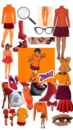 Orange, scooby doo, Velma Dinkley Orange Costume, Cartoon Halloween Costumes, 80s Halloween Costumes, Toy Story Halloween, Daphne Costume, Costume Ideas Halloween