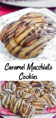 caramel macchato cookies with chocolate drizzled on top and then topped with icing