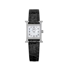 Hermes Heuer H in Stainless Steel with Diamonds and Black Strap Watch Black Diamond Watch, Elegant Watches Women, Bulgari Jewelry, Diamond Watches Women, Hermes Watch, Trendy Watches, Black Alligator, Hermes Jewelry, Hermes Accessories