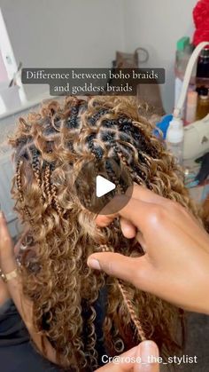 Vicky on Instagram: "This is so helpful to let me know the difference between boho braids and goddess braids 📖📖📖 💁‍♀️Cr: @rosrokstyles  _______________________ #braidsstyles #braider #braider #fypシ゚viral #bohobraids #goddessbraids #borabraids" Pictures Of Braided Hairstyles, Boho Braids Black Women With Color, Braided Hair With Shaved Sides, Boho Braids Mohawk, Adding Boho Hair To Braids, Goddess Braids Vs Boho Braids, Messy Boho Knotless Braids, Boho Braids Shaved Sides, Boho Vs Goddess Braids