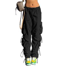 PRICES MAY VARY. 【Material】Parachute pants for women are made of premium fabric, wearable, skin-friendly, soft, comfortable for all-day wear. 【Design】Casual loose parachute pants women, cinch bottom womens y2k pants. Simple but versatile, adding fashion to your overall dress. Women's Cargo Pants feature 6 versatile pockets, 2 deep side pockets for phone, wallet and keys, and 4 pockets for your essentials.Poorok Vesmok OVABUKI 【Match】These cool girl style cargo pants can be paired with crop tops, Ruched Cargo Pants, Baggy Parachute Pants, Parachute Pant, Cool Girl Style, Y2k Pants, Baggy Cargo Pants, Womens Capri Pants, Black Cargo Pants, Black Cargo