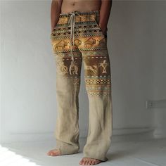 Men's Trousers Summer Pants Beach Pants Drawstring Elastic Waist 3D Print Color Block Graphic Prints Cow Comfort Casual Daily Holiday Streetwear Hawaiian Blue Green 2023 - US $26.99 Printed Linen Pants, Mens Linen Pants, Linen Drawstring Pants, Linen Men, Cotton Linen Pants, Designer Streetwear, Baggy Trousers, Mens Linen, Blue Hawaiian