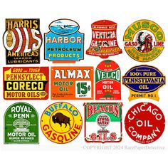 many different types and colors of oil labels