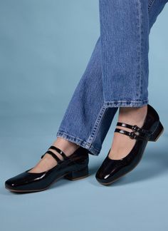 Paris Patent Leather Mary Jane Shoes - Black Patent Leather Mary Jane Shoes, Mary Jane Shoes Black, Leather Mary Jane Shoes, Square Toe Shoes, Soft Tailoring, 1990s Fashion, Patent Shoes, Floral Shirt Dress, 1980s Fashion