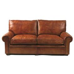 a brown leather couch on a white background