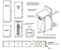 the diagram shows how to build a birdhouse with measurements for each window and door