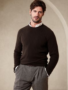 Strike a balance between refined and rugged with this sumptuously soft cashmere sweater, knit in a classic wide rib texture for heirloom-worthy style that carries you through seasons to come.  Crew neck.  Straight hem.  Standard fit.  Long sleeves. Classic Ribbed Cashmere Sweater, Classic Ribbed Wool Sweater, Classic Knit Sweater With Ribbing, Classic Cashmere Sweater With Ribbed Collar, Classic Ribbed Merino Wool Top, Classic Winter Sweater With Ribbing, Classic Brown Ribbed Sweater, Classic Ribbed Merino Wool Sweater, Fitted Ribbed Cashmere Sweater