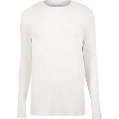 White ribbed slim fit long sleeve T-shirt - plain t-shirts - t-shirts / vests - men T Shirt Plain, Shirt Dress Outfit, Plain T Shirts, T Shirt Flowers, Shirt Illustration, Plain Outfits, Shirts Women Fashion, Mens Clothes, Simple Shirts