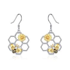 PRICES MAY VARY. ♥ DESIGN IDEA:Honeycomb is symbol of wisdom. Bee is a symbol of diligent.Suitable for any age. ♥ MATERIAL:Nickel-free, Lead-free, Cadmium-free and Hypoallergenic, Long Time Wearing Keeps You a Good Health ♥ SIZE:The comb stud earrings size: 33.1*17.4 mm Weight:1.35 g ♥ BEST GIFT CHOICE:Come with an elegant jewelry gift box, perfect for any gift giving occasion, great Birthday gifts, Anniversary gifts, Mother's Day gifts for women ♥ Please feel free to contact us first if you hav Bee Studs, Sunflower Jewelry, Bee Jewelry, Womens Earrings Studs, Dragonfly Earrings, Silver Jewelry Earrings, Bee Necklace, Bee Earrings, Earrings Sterling Silver