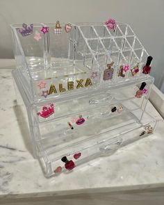 Beautiful, personalized acrylic makeup organizers for your pre-teen, sister, mom, aunt, daughter or for anyone who loves makeup products and needs a beautiful place to organize them! Acrylic Makeup Organizers, Teen Makeup, Rangement Makeup, Lip Gloss Cosmetics, Acrylic Organizer Makeup, Makeup Organizers, Makeup For Teens, Personalized Acrylic, Acrylic Organizer