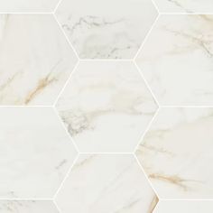 white marble tiles with hexagons in the middle