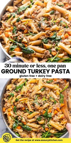 one pan ground turkey pasta with spinach and carrots