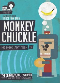 the poster for monkeyy chucke is shown with an image of a man holding a coin