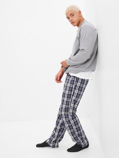 Soft cotton weave.   Elasticized drawstring waist.   Certain styles have allover prints. Gap Cotton Sweatpants For Loungewear, Relaxed Fit Cotton Plaid Pants, Casual Plaid Lounging Bottoms, Casual Plaid Bottoms For Lounging, Gap Straight Leg Loungewear Bottoms, Gap Long Lounge Bottoms, Gap Cotton Bottoms, Gap Cotton Trousers, Gap Casual Pants With Elastic Waistband